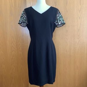 Vintage Donna Morgan Silk Flower Sheer Sleeve Cocktail Dress